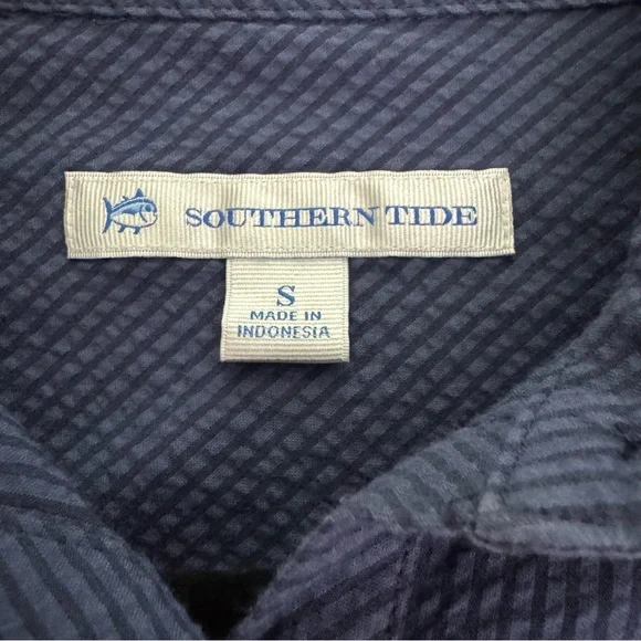 Southern Tide Blue Stripe Seersucker Popover Shirt Dress Size Small - Picture 10 of 11